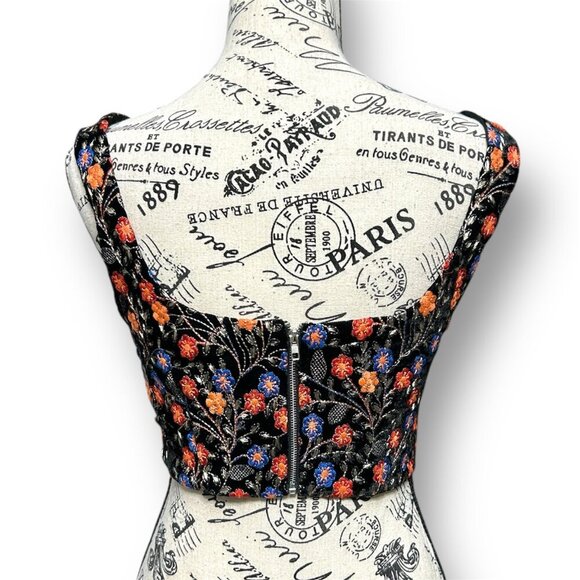 Anthropologie Endless Rose XS Black Velvet Floral Embroidered Top Whimsigoth NWT - Picture 8 of 11
